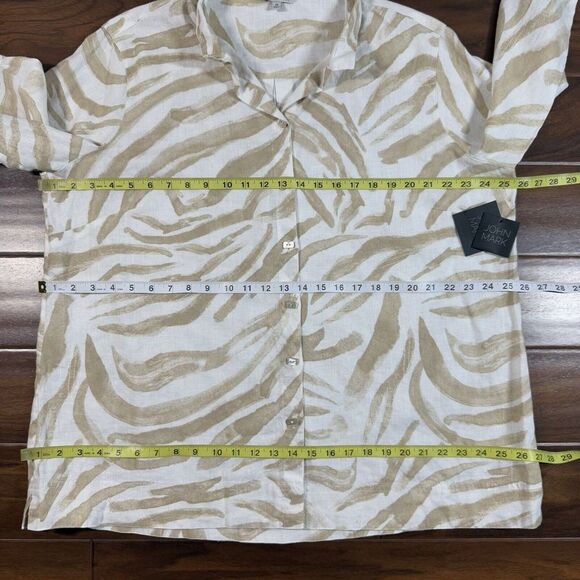 John Mark Women's Size 1X Zebra Print Button Up‎ Cinched Sleeve Shirt Top Linen - Picture 5 of 10